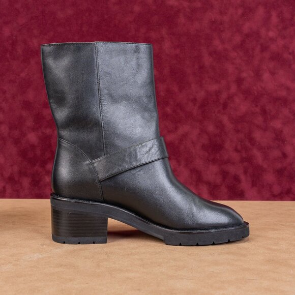 Stuart Weitzman Women Boulevard Black Leather Moto Buckle Mid Calf Boots sz 9 - Picture 8 of 8
